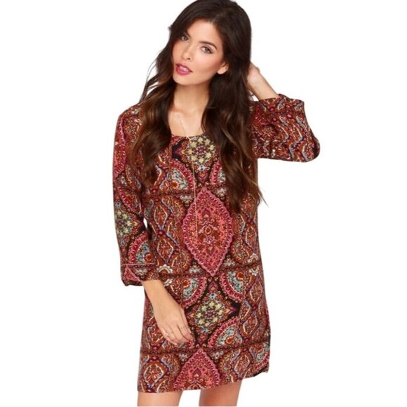 Billabong Gypsy Sol Dress Multiprint Boho Hippie 70's Edgy Size M - Picture 1 of 12